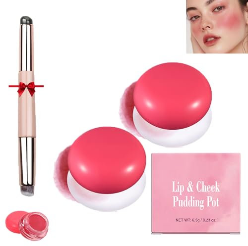 Korean Pudding Pot Blush,Korean Pudding Pot Lip,Korean Pudding Pot Makeup,Blurring Pudding Pot Lip,Blurry Pudding Pot for Lip&Cheek,Blurring Makeup Blush,Long-Lasting Buildable (2*#02)