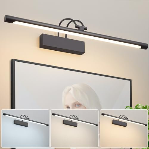 Schwarze Spiegelleuchte Bad LED Wandleuchte mit Schalter 60cm IP44 10W 270° Einstellbar 3 Farbtemperaturen 3000K 4000K 6000K 600LM Innen Badleuchte Bilderlampe Für Wohnzimmer Badzimmer Schlafzimmer