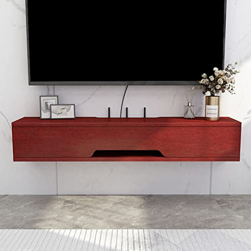 IUBGFTO An der Wand montiertes TV-Regal, Entertainment-Center, Holz-Medienkonsole, Aufbewahrungsschrank, schwebender TV-Ständer, hängende TV-Anrichte, Komponente darunter (rot, 20 Zoll)