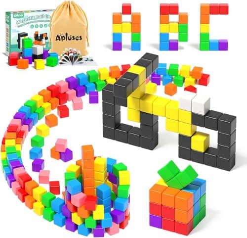 Apluses 54 PCS Magnetische Bausteine, Magnetische Bauklötze für Kleinkinder ab 3 Jahren, Montessori-Spielzeug, Magnetwürfel, Magneten für Kinder im Alter von 3-5 Jahren, Jungen und Mädchen
