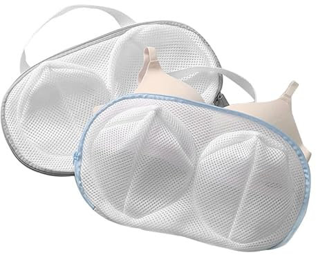Bra Wash Bag, 2 Pack Mesh Laundry Washing Bags with Premium Zipper for Bra, Foldable Lingerie Underware Bra Washer Protector Mesh Wash Bags for Washing Machine