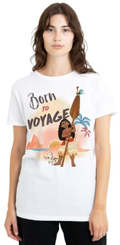 Moana Damen Disney Moana Born to Voyage Ladies T Shirt, White T-Shirt (1er Pack)