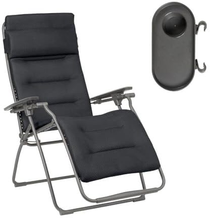 Lafuma Ensemble Fauteuil Relax Transat Jardin - Chaise Longue Et Porte Gobelet - Futura - Becomfort® - Gris Dark Grey Mobilier