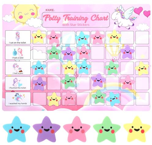 Potty Training Chart for Toddlers with 40 Large Reusable Magnetic Star Stickers, Interactive Reward Chart for Toilet Training (Unicorn)