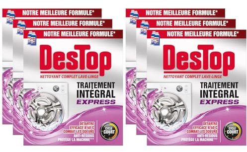 DESTOP Nettoyant Lave-Linge Express, Anti-Calcaire, Anti-Moisissure - Lot de 6 x 2 doses