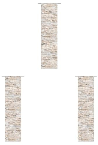 Home Fashion SCHIEBEVORHANG DEKOSTOFF Digitaldruck WALLI, Stoff, Natur, 245 x 60 cm (Packung mit 3)
