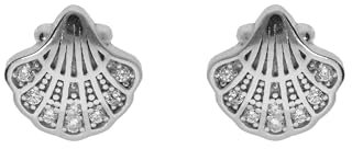 Boucles d'oreilles tige argent rhodié coquille Saint-jacques de compostelles oxydes blancs sertis + écrin (offert) + Certificat d'Authenticité Argent 925‰