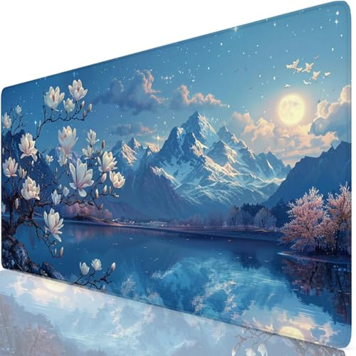 Mauspad 1200x600mm Blau Mauspad Groß Schreibtischunterlage Magnolie Mousepad XXL 120x60cm mit Nicht rutschender Unterlage, Vernähte Kanten WassXerdicht Maus Pad für PC, Laptop, Office Geschenke Z6-35