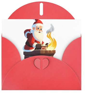 YYHWHJDE Rote Grußkarte Weihnachtsmann im Schornstein Muster für Weihnachten, Kindergeburtstag, Valentinstag, Party Einladung
