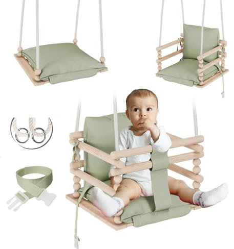 MAMOI® Altalena per neonati, altalena per interni, altalena in legno, per bambini e bambini, altalena in legno, altalena per cameretta dei bambini e telaio della porta, 3 in 1