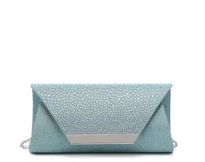 JFY Diamante On The Flap Over Cover Glitter Clutch Bag (Green)