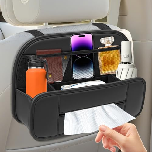 FLORICH Autositz Organizer PU-Beschichteter Rückenlehnenschutz Mehrfach Organizer Auto Kinder Viele Taschen Multifunktional Wasserdicht Universal passend für Autofahrten mit Kindern (Schwarz, 1 Stück)