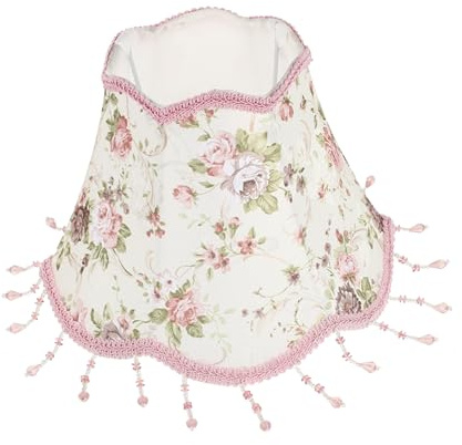 Vintage Lampenschirm mit E27 Fassung, Rosa, für Tischlampe | Eisen und Stoff, mit Pendel und Fransenrand, 13cm, 25cm Unten Zufällige Farbe