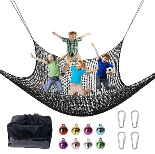 Kletternetz Spielplatz,2x3m Doppelschicht Schutznetz Kinder,Spielplatz Sicherheitsnetz,Inklusive Aufbewahrungstasche,4 Haken Und 8 Glöckchen,Für Spielplatz Outdoor Indoor Garten (Schwarz)