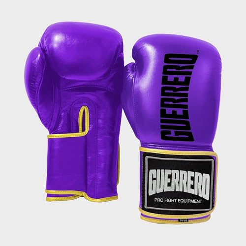 Guerrero Guantoni da Boxe Titan Strap Series, in Vera Pelle, Chiusura a Strappo, Unisex, 10 Once (viola, 14 oz)