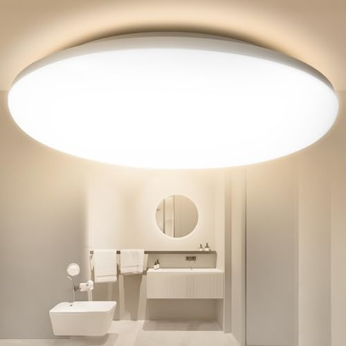 genatu Deckenlampe LED Deckenleuchte Ø28cm Rund,IP65 Wasserdicht Lampe,22W,3000K Warmweiß,3080LM,CRI80+ Flackerfrei,keine Verzögerung,für Bad Küche Flur Schlafzimmer