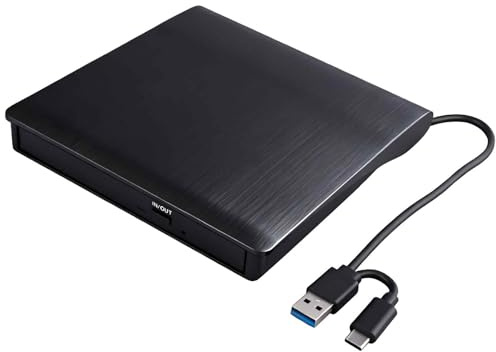 Kryolithm Externes USB 3.0- und Typ-C-CD/DVD-Laufwerk, externes Diskettenlaufwerk für Laptop/PC, DVD-Player für Windows 98/11/10/8/7/XP/Vista, Mac OS 8.6, Schwarz