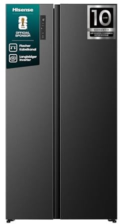 Hisense RS3P558NEFC Side-by-Side/ 544L/ Großes Fassungsvermögen/XXL Türfach/Multifunktionale Getränkeablage/Flat Duct/No Frost/Supercool/BxHxT: 91,1×178,6×61,5cm/ Schwarz [Energieklasse C]