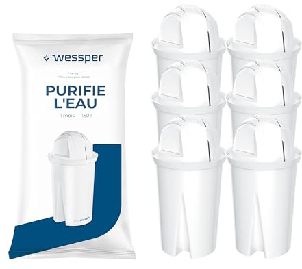 Wessper Wasserfilter Kartuschen Aqua Classic für Wasserkanne, Aktivkhole Filter, Filterkartuschen Kompatibel mit Brita, Dafi, BWT Kanne – 6er Pack