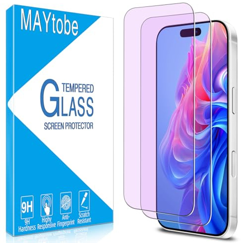 MAYtobe Anti-Blue Light Screen Protector For iPhone 17 Pro 2 Pack | Tempered Glass Eye Protection, Ultra Resistant, Touch Sensitive, Case Friendly, No Bubbles