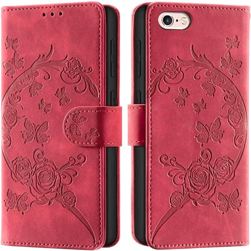 Phone Case for iPhone 6 / 6s, Red | RFID Blocking, Card Slots, Kickstand, Magnetic Closure, Shockproof Flip Cover Leather Wallet