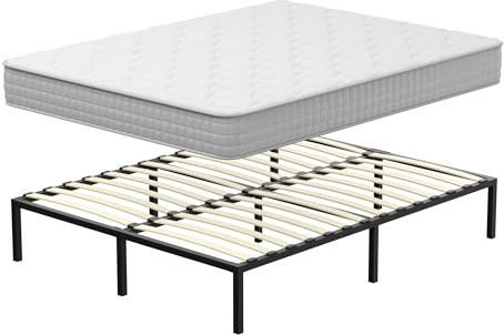 DEWINNER Materasso 160x190 Materasso matrimoniale Molle e Schiuma,Alto 20cm + Rete Letto matrimoniale 160x190 in ferro a doghe，Legno Ortopedica con 9 piedi,Altezza 35cm Da montare