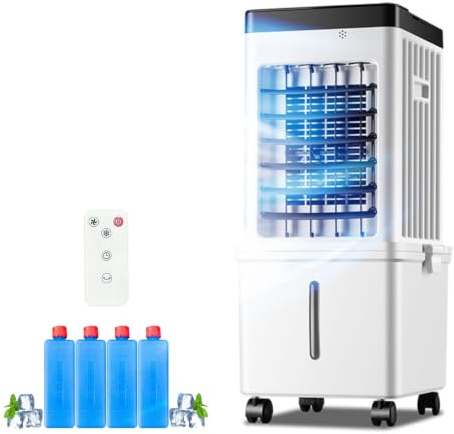 VLites Ventilator mit Wasserkühlung Fernbedienung Luftkühler | 3 Geschwindigkeiten, 15L Wasserkühlung, 7.5h Timer, für Wohnzimmer Schlafzimmer