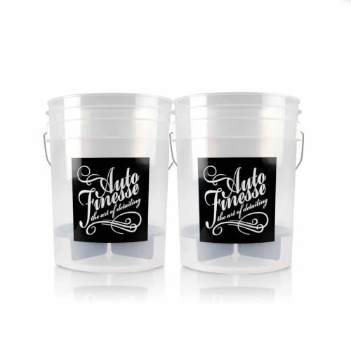 Auto Finesse Detailing Bucket with Grit Guard, PACK OF 2 | Includes Grit Guard, Car Wash Buckets, Two Bucket Method, Clear Plastic, Detailing Accessory