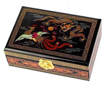 lachineuse chinesische Schmuckschatulle, Holz, Mehrfarbiger Drache, Non Applicable