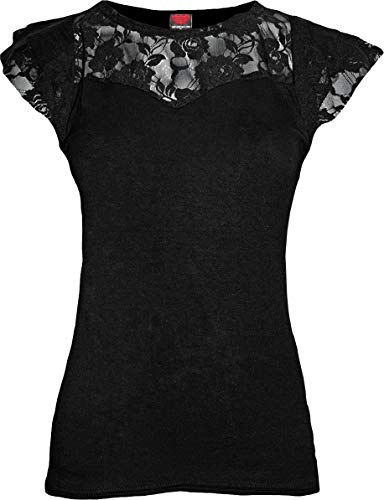 Spiral Women's Gothic Elegance - Lace Layered Cap Sleeve Top Black T - Shirt
