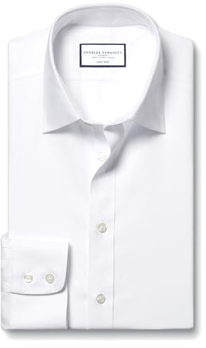 Charles Tyrwhitt Shirts for Men - White Non Iron with 100% Cotton Twill - Formal Dress Shirt for Work, Business & Weddings - Extra Slim Fit with Classic Collar