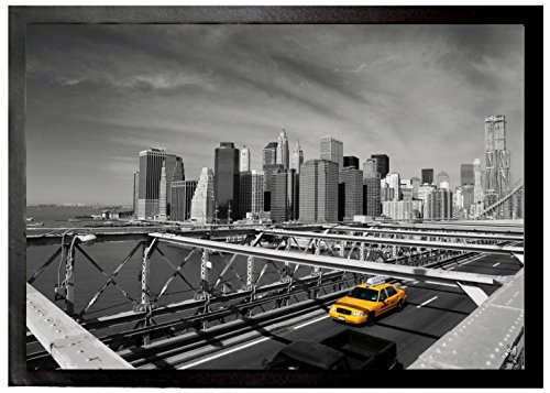 1art1 New York Gelbes Taxi Auf Brooklyn Bridge Fußmatte Dekomatte Innenbereich | Design Türmatte 70x50 cm
