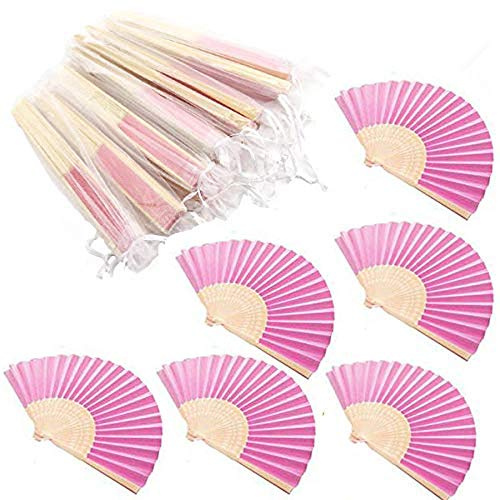 Dproptel Hand Fan Pocket Paper Fan 10 Compartments with Gift Bags Wedding Party Guest Favour Wedding Decoration (Pink)