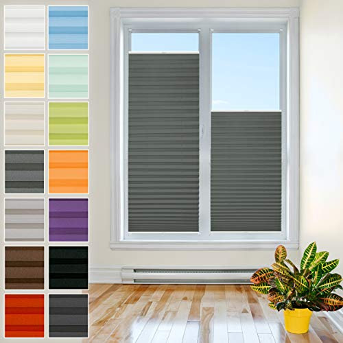 Plisart Premium Plissee Klemmfix Ohne Bohren, Grafit 55x130cm, Sonnenschutz, Lichtdurchlässig, Easyfix Rollo Plissees für Fenster, Faltrollo, Jalousie zum Klemmen, Plisseerollo