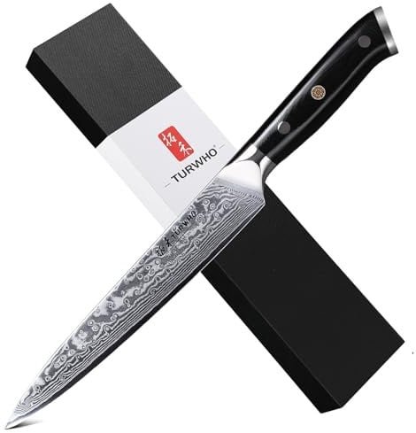 TURWHO Cuchillos profesionales Sashimi de 8 pulgadas – Cuchillo de cortar clásico Damasco japonés VG-10 cuchillo de chef de acero