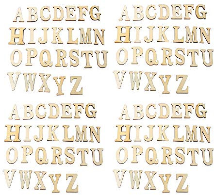 JKJF Holz Buchstaben Groß Buchstabe Unfertiger Holz Aufkleber für DIY Kunsthandwerk Hochzeitsfest Festival Party - 104 Stk A-Z 4 Sätze