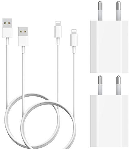 AXIULOO Chargeur USB 4-Pack 5W/1 A avec Câble 1M Charger, Prise Secteur USB Compatible pour iPhone 5 5C 5S SE 6 6S 7 8 Plus X XS XR XS 11 Pro Max,Alimentation Adaptateur adapté aux Voyages