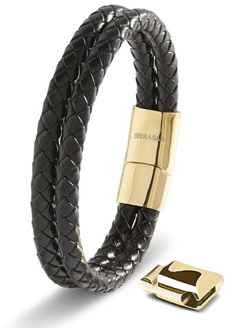 SERASAR 17cm Gold Männer Armband Leder Armreif Herren Lederband Herrenarmreif Armschmuck Schmuck Armkette Flecht Wickelarmband Kette Armbändchen Men Leather Bracelet
