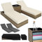 TecTake® Set 2 x Lettino Alluminio, Poly Rattan, Lettini Prendisole, Lettini da Giardino, Tavolo Giardino, Sdraio Prendisole, Sedia, Involucro Protettivo, 2 Federe - Naturale