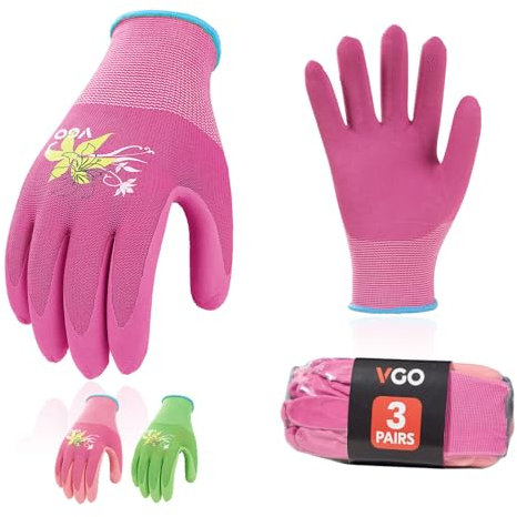 Vgo... 3-Pares Guantes de Trabajo de Seguridad para Adultos, Guantes de jardinería, Revestimiento de Goma Antideslizante, Guantes de Inmersión (RB6013,S, 3 Colores)