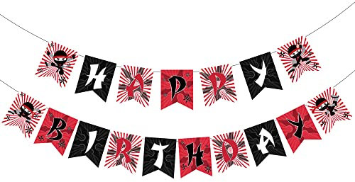 Fangleland Ninja Happy Birthday Banner für Jungen Rot Schwarz Ninja Krieger Geburtstag Girlande Anime Fans Thema Party Supplies