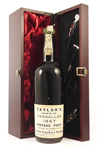 Taylor Fladgate Quinta De Vargellas Vintage Port 1967 in a silk lined wooden box with four wine accessories, 1 x 750ml