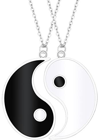 HLenyoy 2 Matching Yin Yang Bff Paare Halskette Kette Freundschaft Freundin Damen Herren Bester Freund Halskette Geschenke für Valentinstag Geburtstag (Silber)