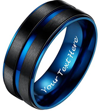 PROSTEEL Herren schwarz+blau zweifarbiger Ring Edelstahl Größe 62 Hochzeit Verlobung personalisiert Bandring 8mm breit Partnerring Trauring Finger Ring Modeschmuck Accessoire für Geburtstag