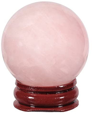 KYEYGWO Natural Rose Quartz Crystal Ball Gemstone Home Decoration Healing Stone Sphere with Wood Stand, 35mm-40mm