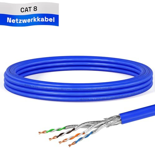 hb-digital 5m Cat 8.1 Cable de red Cable de instalación Cable de datos Cable LAN Ethernet Cat.8 hasta 40 Gbit/s Cobre S/FTP 2000 MHz PIMF LSZH Cat8 Libre de halógenos Conforme RoHS AWG 22/1 azul