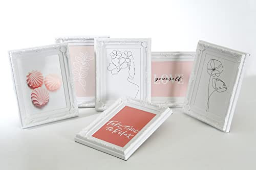 Wackadoo® Portraitrahmen Colour White im 6er Set mit floralem Vintage-Design (13 x 18 cm), Bilderrahmen, Wanddeko
