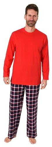 Normann Herren Schlafanzug lang, Pyjama mit Flanell-Hose in Karo-Optik, Farbe:rot, Größe:52