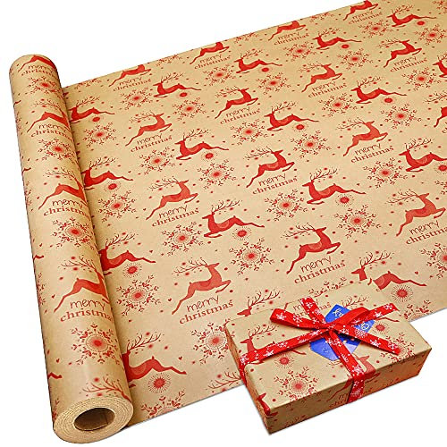 DOJoykey 16m Elch Muster Recycelbares Kraftpapier für Weihnachts Partydekoration