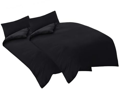 Aisbo Bettwäsche 135x200 4teilig Schwarz - Bettbezug 135 x 200 cm 4tlg mit Kissenbezug 40x80 cm, ÖKO-TEX Bettwäsche Set Mikrofaser mit Reißverschluss, Weich und Bügelfrei
